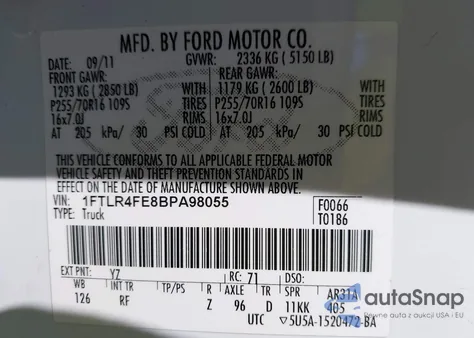 2011 Ford Ranger Sport из США, поврежденный, VIN 1FTLR4FE8BPA98055